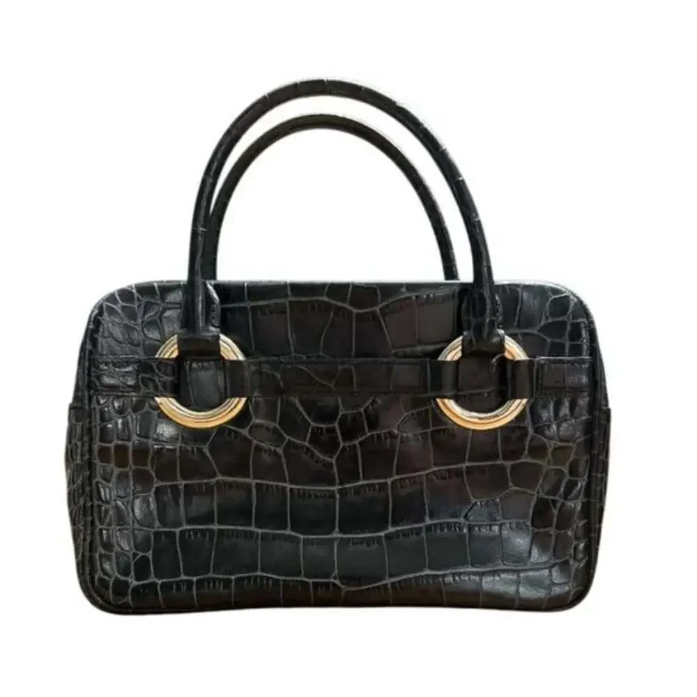 ANTONIO MELANI Black Crocodile-Embossed Satchel